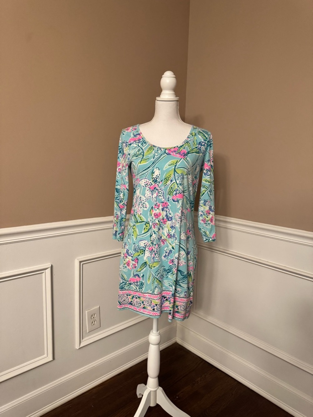 Lilly Pulitzer Teal, Aqua and White Logo-Print Cotton Top